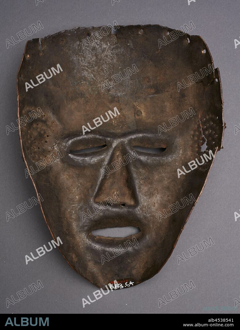 face mask, Dinga people, copper, 10-1/4 x 7-1/2 x 2-1/2 in., African Art.