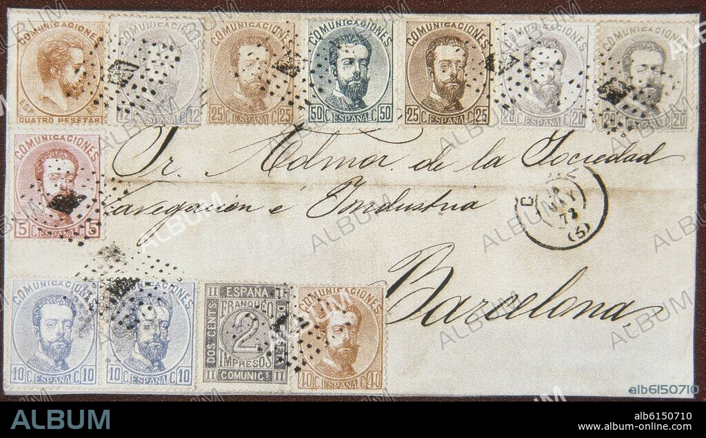 SELLOS SOBRE CARTA DE AMADEO I DE SABOYA 1 OCTUBRE 1872.