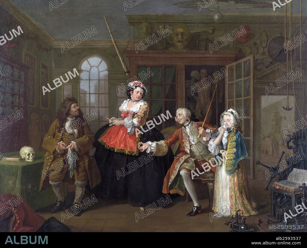 William Hogarth 1697-1764. 'Marriage A-la-Mode' Number 3, The Inspection. Marriage à-la-mode is a series of six pictures painted by William Hogarth between 1743 and 1745 satirizing a upper class 18th century English society.