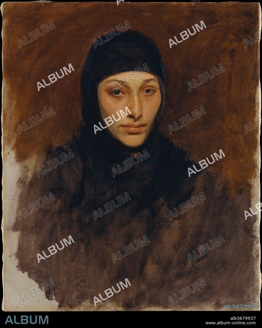 Egyptian Woman. Artist: John Singer Sargent (American, Florence 1856-1925 London). Dimensions: 25 1/2 x 21 in. (64.8 x 53.3 cm). Date: 1890-91.
Having decided to elucidate in the Boston Public Library decorations the origins of Western religion, Sargent visited Egypt, Greece, and Turkey to sketch and paint just after he received the commission in 1890. In fact, his wish to travel and his long-standing fascination with exotic places may have prompted him to contrive the complex library program, which, as an empiricist, he was obliged to render with as much authenticity as possible. Among the records of this trip in the Metropolitan's collection are portraits such as this one and "Egyptian Woman with Earrings" (50.130.22).