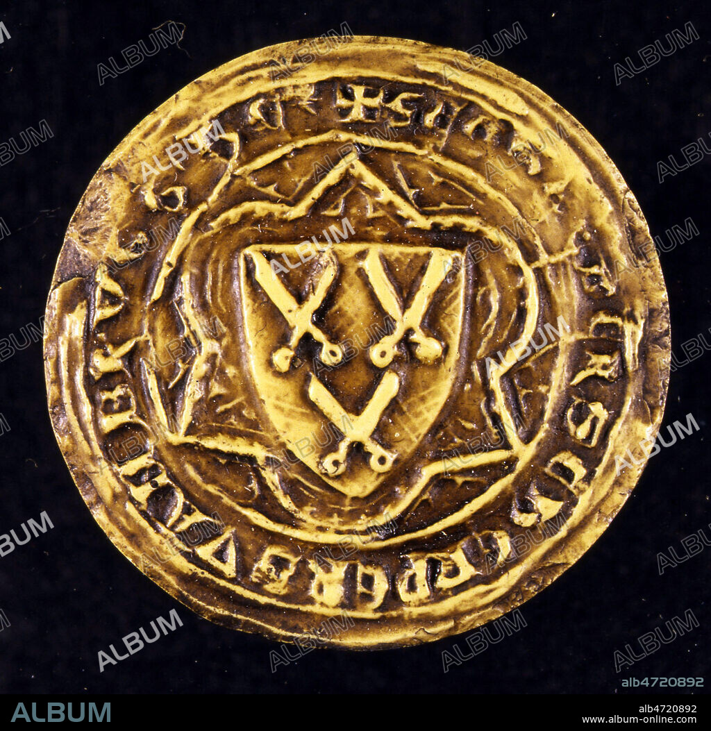 Sceau des tailleurs de Bruges, datant de 1407 et conserve aux Archives Nationales. (15e, 15eme, XVeme s.) Credit : Collection JEAN VIGNE / KHARBINE-TAPABOR.e,.