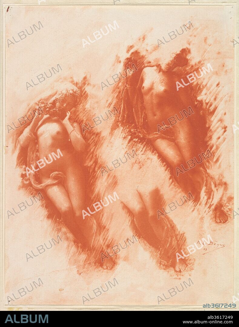 [Study in Orange]. Artist: René Le Bègue (French, 1857-1914). Dimensions: 25.7 x 19.7 cm. (10  1/8  x 7  3/4  in.). Date: 1903.
In 1888 George Eastman introduced the first Kodak camera, which came with a one-hundred-exposure roll of newly patented flexible film. Once the consumer had used all the exposures, the camera and film were shipped back to the Eastman Dry Plate Company, where the pictures were developed, printed, and returned to the photographer. Marketed with the promise, "You press the button, we do the rest," the camera made photography available to a much wider audience. Serious art photographers, however, believed that photography's unique expression was best represented by "the rest"-that is, by the very processes taken over by Eastman. As a result, they began to explore more complex printing techniques that imitated other graphic arts. Known internationally as the Pictorialists, they formed the first collective and cogent movement to argue aggressively for photography's place among the fine arts. Le Bègue was a leading French Pictorialist who, beginning in 1894, exhibited regularly with the Photo Club de Paris. After the turn of the century, his photographs were reproduced in Alfred Stieglitz's important journal Camera Work. The gum bichromate process used to make this photograph allowed Le Bègue to choose the striking orange-red pigment and to manipulate the print-partly by hand-so that it resembled a chalk drawing. Although it appears to be an unfinished study, it is, in fact, the final work and was likely intended to demonstrate the broad capabilities and self-consciously artistic possibilities of photography.