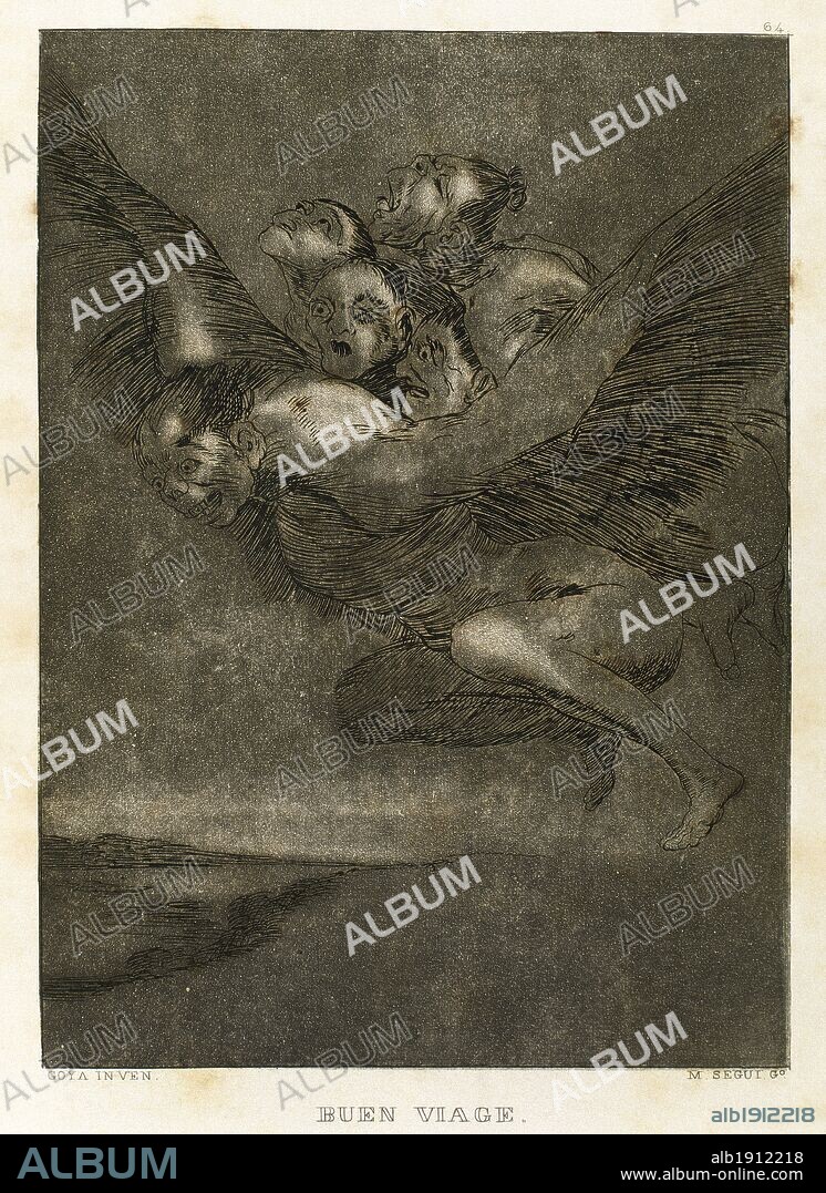 Francisco de Goya (1746-1828). Spanish painter and printmaker. Los Caprichos. Buen Viaje (Bon Voyage). Number 64. Aquatint. 1799. Reproduction by M. Segui i Riera.
