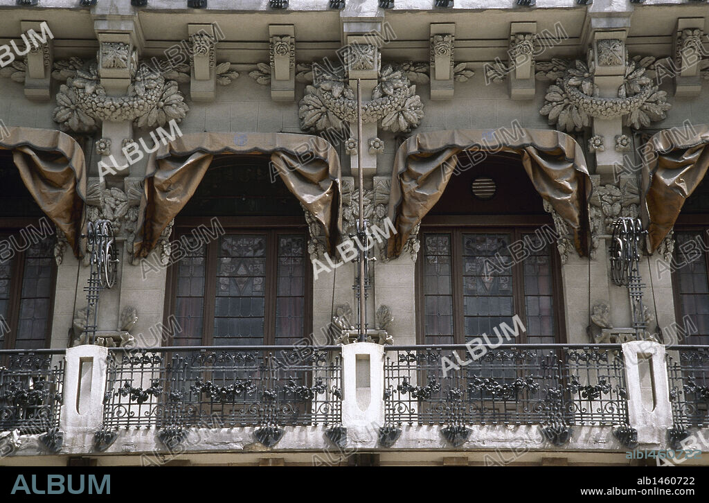 Spain. Zaragoza. Commercial Casino. Detail of the facade, designed in 1912 by Francisco Albina.