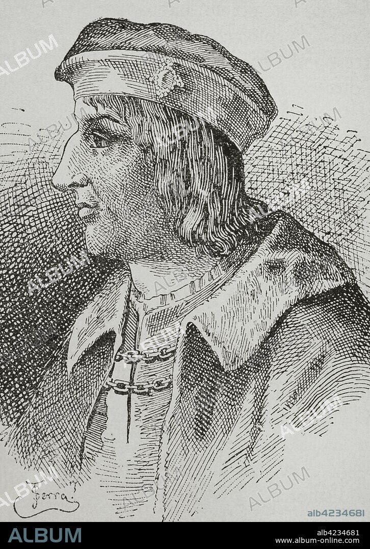 Gonzalo Fernandez de Cordoba (1453-1515), called "El Gran Capitan" ("The Great Captain)". Spanish general. Engraving by Serra. Museo Militar, 1883.