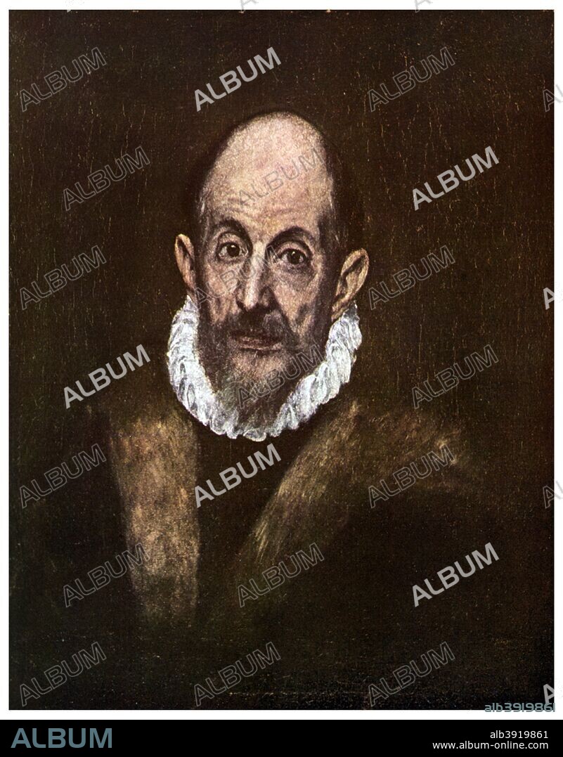 El Greco, Greek painter active in Spain, c1604 (1956). A presumed self portrait. The Spanish Renaissance artist commonly known as El Greco was born Domenikos Theotokopoulos in Crete in 1541. From the Metropolitan Museum, New York. A print from People, a volume about the origin and early history of many things, common and less common, essential and inessential, by Readers Union, the Grosvenor Press, London, 1956.