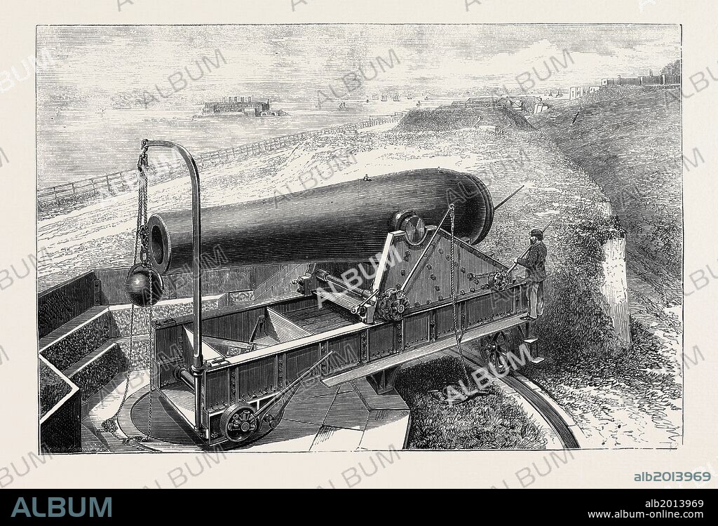 AMERICAN ARTILLERY: THE NEW 20 INCH RODMAN GUN ON FORT HAMILTON, NEW YORK HARBOUR.