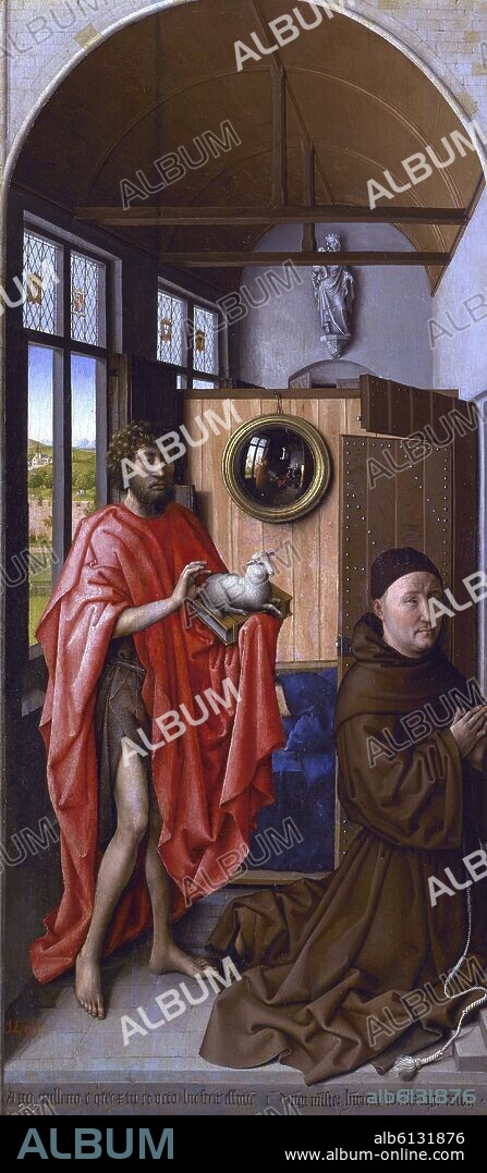 ROBERT CAMPIN (1378-1444) MAESTRO DE LA FLEMALLE. SAN JUAN BAUTISTA Y EL FRAILE FRANCISCANO HEINRICH WERLE - 1438 - NP 1513 - O/T - 101x47 - GOTICO FLAMENCO.