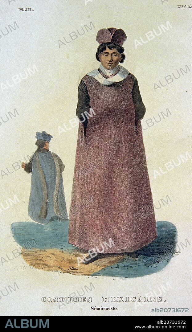 CLAUDIO LINATI. TRAJES CIVILES, MILITARES Y RELIGIOSOS DE MEXICO - 1828 - SEMINARISTA MEXICANO - LITOGRAFIA SIGLO XIX.