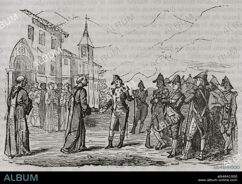 Reinado de Carlos IV de España. Manuel Godoy ordena la detención de Gaspar Melchor de Jovellanos el 13 de marzo de 1801, y su destierro a Mallorca en el monasterio de la Real Cartuja de Jesús de Nazaret, donde fué cuidado por los monjes. Encierro de Jovellanos en la Cartuja. Historia del Levantamiento, Guerra y Revolución de España, por el Conde de Toreno. Madrid,1851.