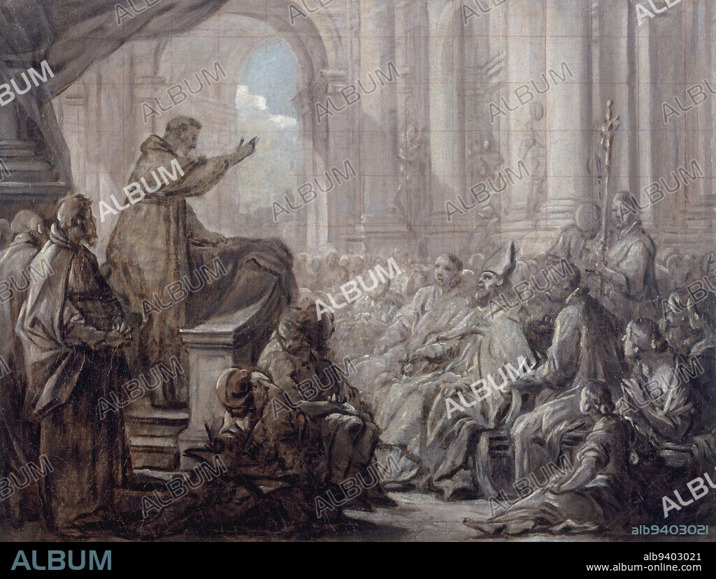 The preaching of Saint Augustine before Valerius. Sketch for the painting in the choir of the church of Notre-Dame-des-Victoires, Vanloo, Carle, Painter, About 1755, 18th century, Painting, Painting in oil, Height: 56 cm, Width: 72.7 cm, Dimensions - Frame:, Height: 70.5 cm, Width: 88.5 cm, Thickness: 5.5 cm.