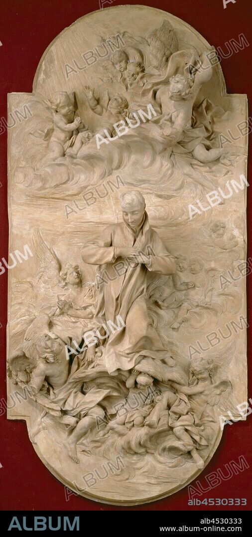 Pierre Legros, the younger, French, 1666-1719, S. Luigi Gonzaga in Glory, ca. 1696, Terracotta, Overall: 33 1/2 × 16 3/4 × 5 1/2 inches (85.1 × 42.5 × 14 cm).