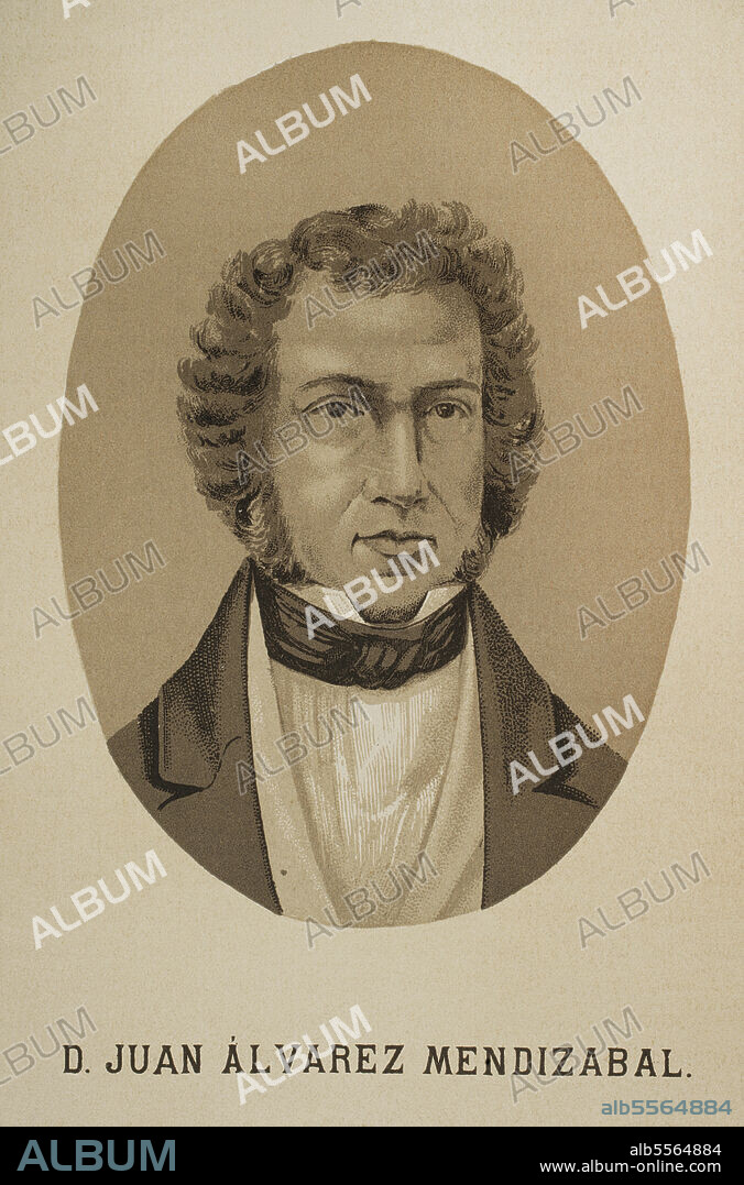 Juan Alvarez de Mendizábal (1790-1853). Spanish politician and financier who had great importance in the Spanish liberal Revolution. He was appointed Minister of Finance in July 1835 by the Count of Toreno, from which he promoted the confiscation of the confiscation of Catholic Church's properties. Portrait. "Historia de la Revolución Española (desde la Guerra de la Independencia a la Restauración en Sagunto), por Vicente Blasco Ibáñez. Volume II. Published in Barcelona, 1891.