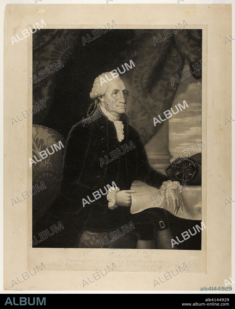 George Washington. Edward Savage; American, 1761-1817. Date: 1793. Dimensions: 517 x 377 mm (plate/chine); 593 x 477 mm (sheet). Mezzotint with engraving in black on cream wove paper, laid down on cream wove paper (chine collé). Origin: United States.