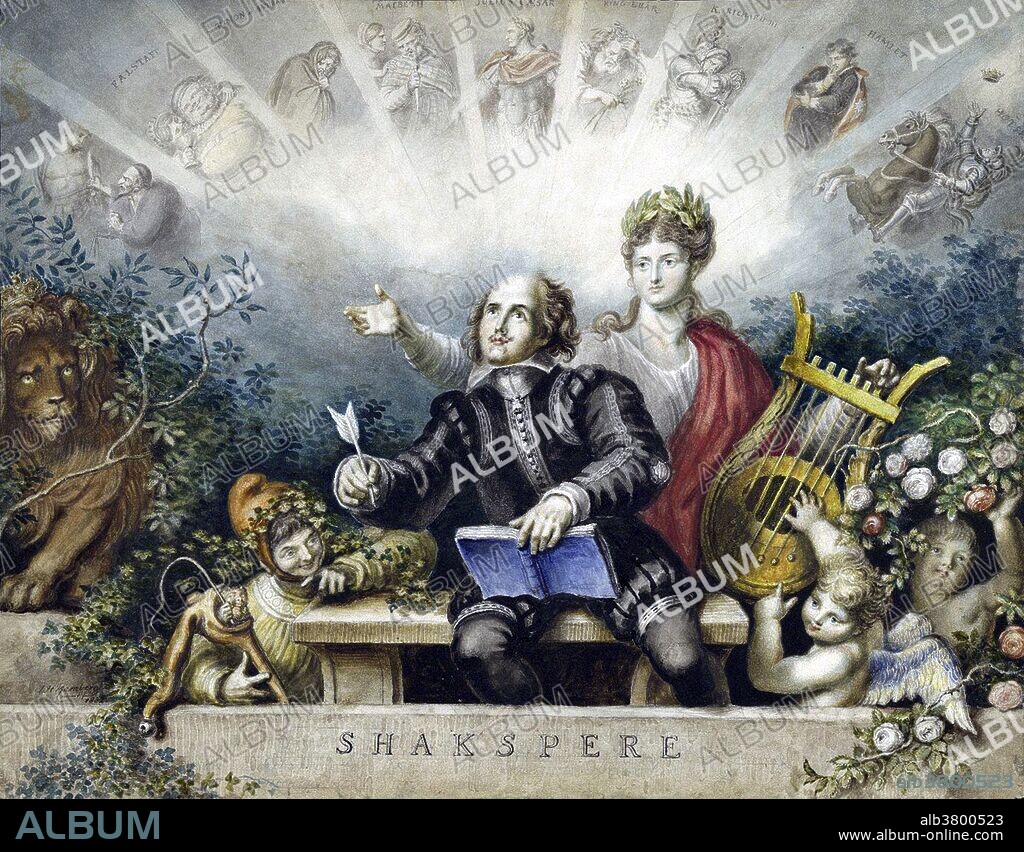 William Shakespeare (baptized April 26, 1564 - April 23, 1616) was an English poet and playwright, regarded as the greatest writer in the English language. His plays have been translated into every major living language and are performed more often than those of any other playwright. Shakespeare produced most of his known work between 1589 and 1613. His early plays were mainly comedies and histories. He then wrote mainly tragedies until about 1608, including Hamlet, King Lear, Othello, and Macbeth, considered some of the finest works in the English language. In his last phase, he wrote tragicomedies, romances, and collaborated with other playwrights. Shakespeare was a respected poet and playwright in his own day, but his reputation did not rise to its present heights until the 19th century. His plays remain highly popular today and are constantly studied, performed, and reinterpreted in diverse cultural and political contexts throughout the world. Shakespeare died 1616, at the age of 52, within a month of signing his will, a document which he begins by describing himself as being in "perfect health". There is no surviving contemporary source that explains how or why he died. Illustration by Johann Heinrich Ramberg, 1832.