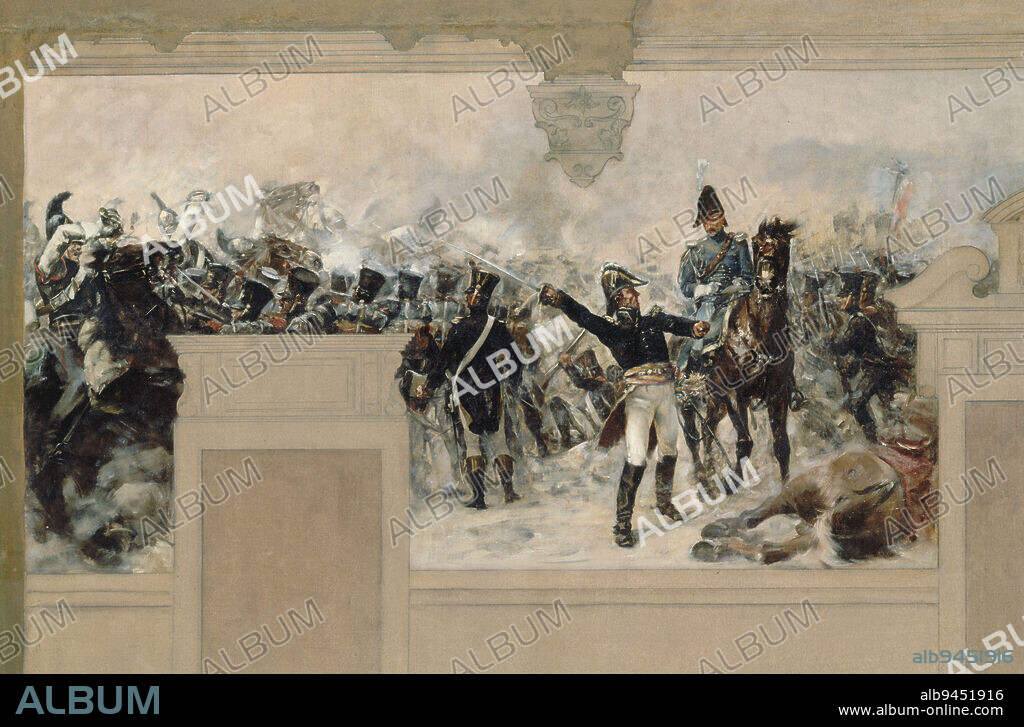 Sketch for the town hall of Pantin: Defense of Pantin in 1814 by General Compans, Schommer, François, Painter, In 1886, 4th quarter of the 19th century, Painting, Graphite pencil, Oil painting, Canvas, Height: 75.5 cm, Width: 161 cm.