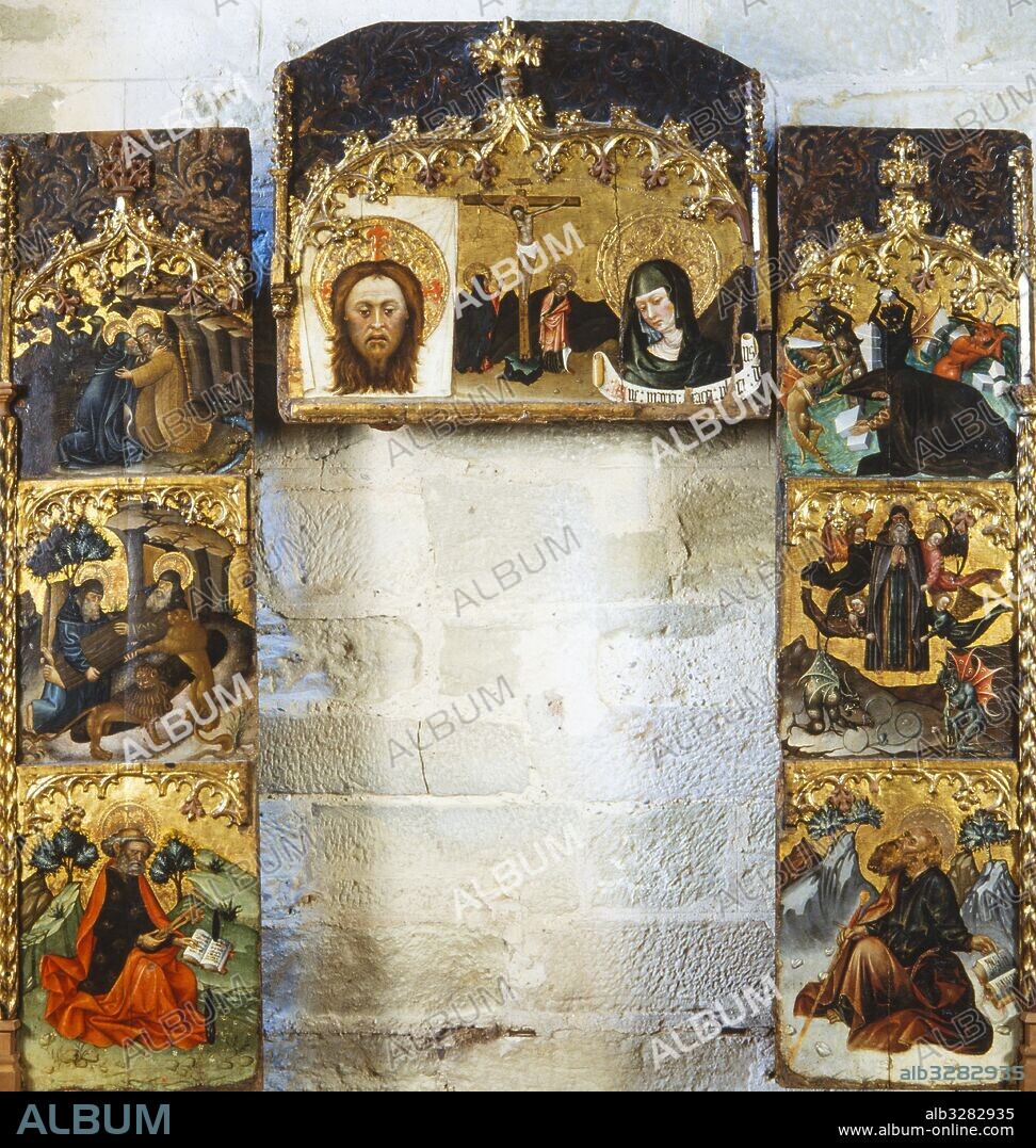 JAUME FERRER I. Retablo de san Antonio Abad y san Pablo. 2/4 del siglo XV. Pintura al temple de huevo sobre tabla y dorados. Procede de la iglesia del Salvador de Vilanova de Sixena (Huesca). Museu Diocesà de Lleida.