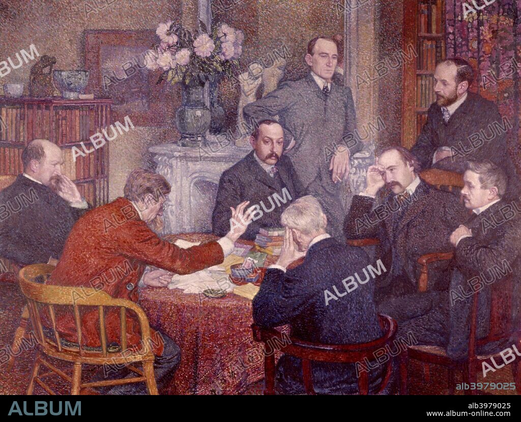 'The Lecture', 1903. Van Rysselberghe has reconstructed one of the meetings between a number of Belgian and French artists from different disciplines held in Paris at the house of the prominent poet Emile Verhaeren.