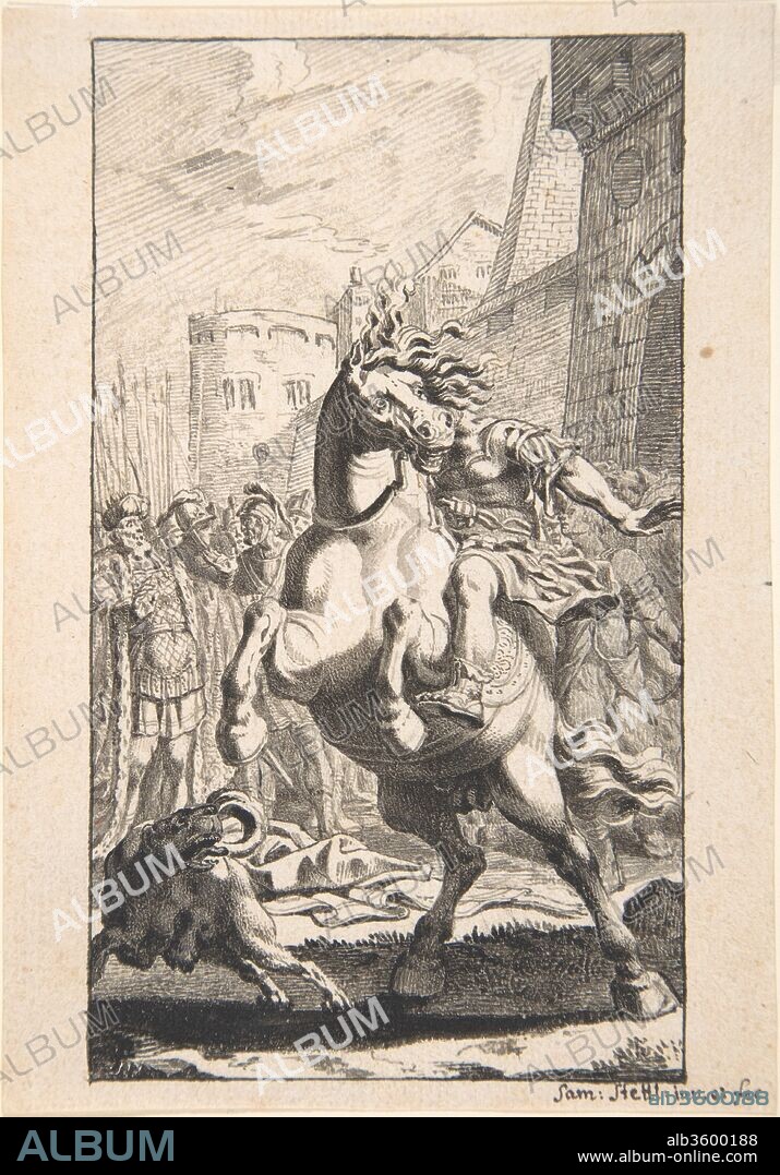 Marcus Curtius. Artist: Samuel Stettler (Swiss (?), active 17th century). Dimensions: sheet: 5 1/4 x 3 11/16 in. (13.3 x 9.4 cm). Date: 17th century.