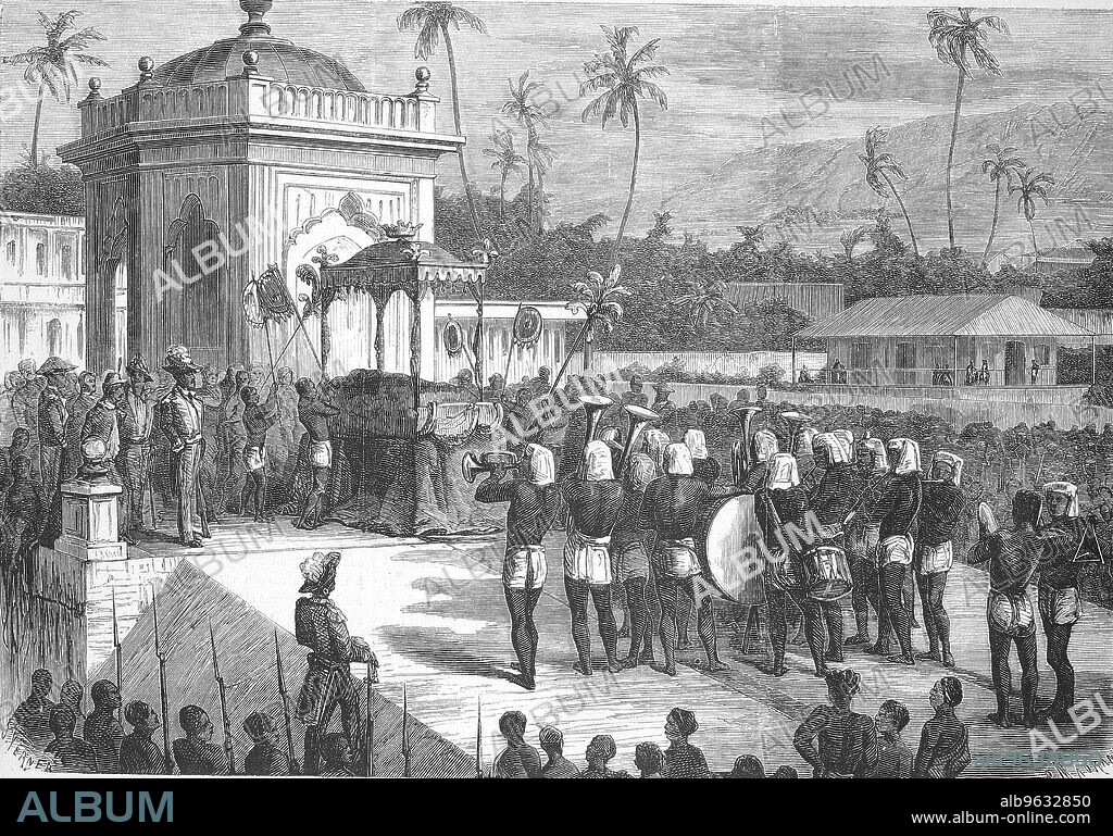funeral of the Queen of Madagascar, Rasoherina (1814 - April 1, 1868), Historical, digitally restored reproduction of an original artwork from the 19th century, exact original date unknown.