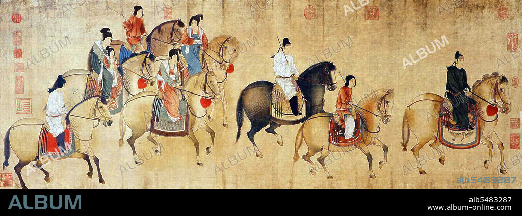 Zhang Xuan, who flourished during the reign of Tang Emperor Xuanzong (712-756), painted many pieces of art, one of his best known paintings is Court Ladies Preparing Newly-Woven Silk, of which a single copy survives painted by Emperor Huizong of Song (r. 1100–1125) in the early 12th century. He also painted the Spring Outing of the Tang Court, which was later remade by Li Gonglin.