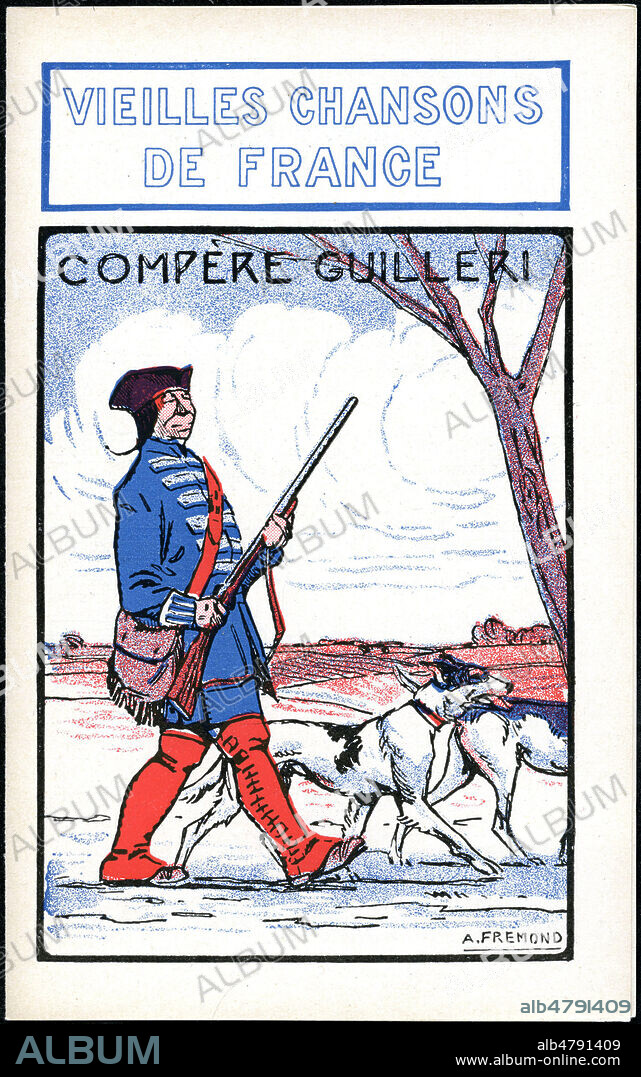Compere Guilleri. Illustration vers 1930 par A. FREMOND (20 s.) pour le livret publicitaire Banyuls-Bartissol de la serie Vieilles chansons de France. Credit : Collection Kharbine-Tapabor.
