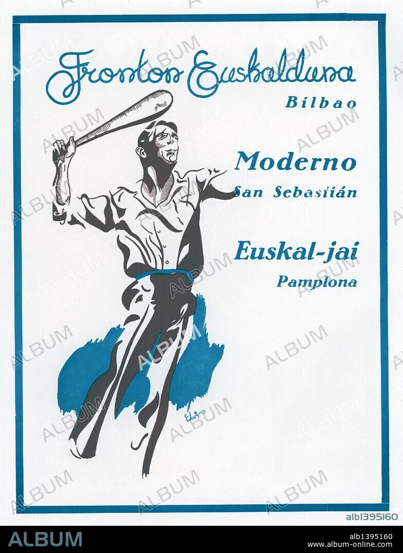 Cartel publicitario del Frontón Euskalduna en el País Vasco. Años 1940.