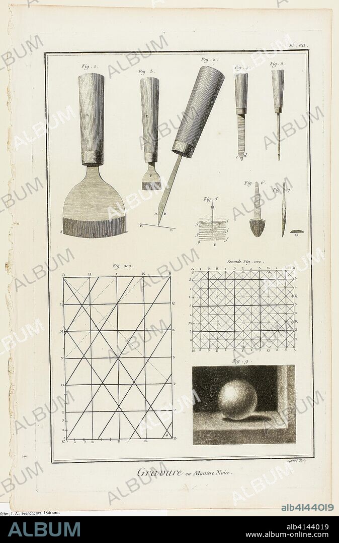 Mezzotint, from Encyclopédie. A. J. Defehrt (French, active 18th century); published by André le Breton (French, 1708-1779), Michel-Antoine David (French, c. 1707-1769), Laurent Durand (French, 1712-1763), and Antoine-Claude Briasson (French, 1700-1775). Date: 1762-1777. Dimensions: 320 × 209 mm (image); 355 × 225 mm (plate); 390 × 255 mm (sheet). Engraving and mezzotint on cream laid paper. Origin: France.