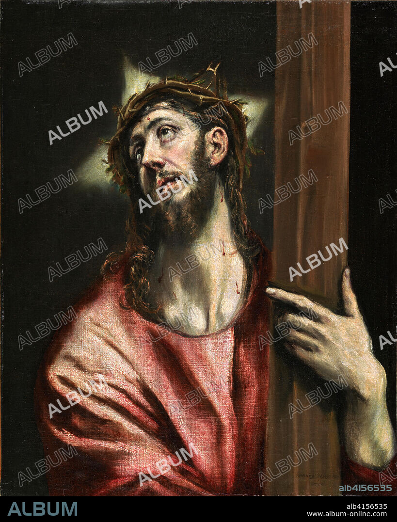EL GRECO. Greco  (Doménikos Theotokópoulos) (Candía 1541 - Toledo 1614). Cristo abrazando la cruz (hacia 1587 - 1596). Óleo sobre lienzo. 66 x 52,5 cm.