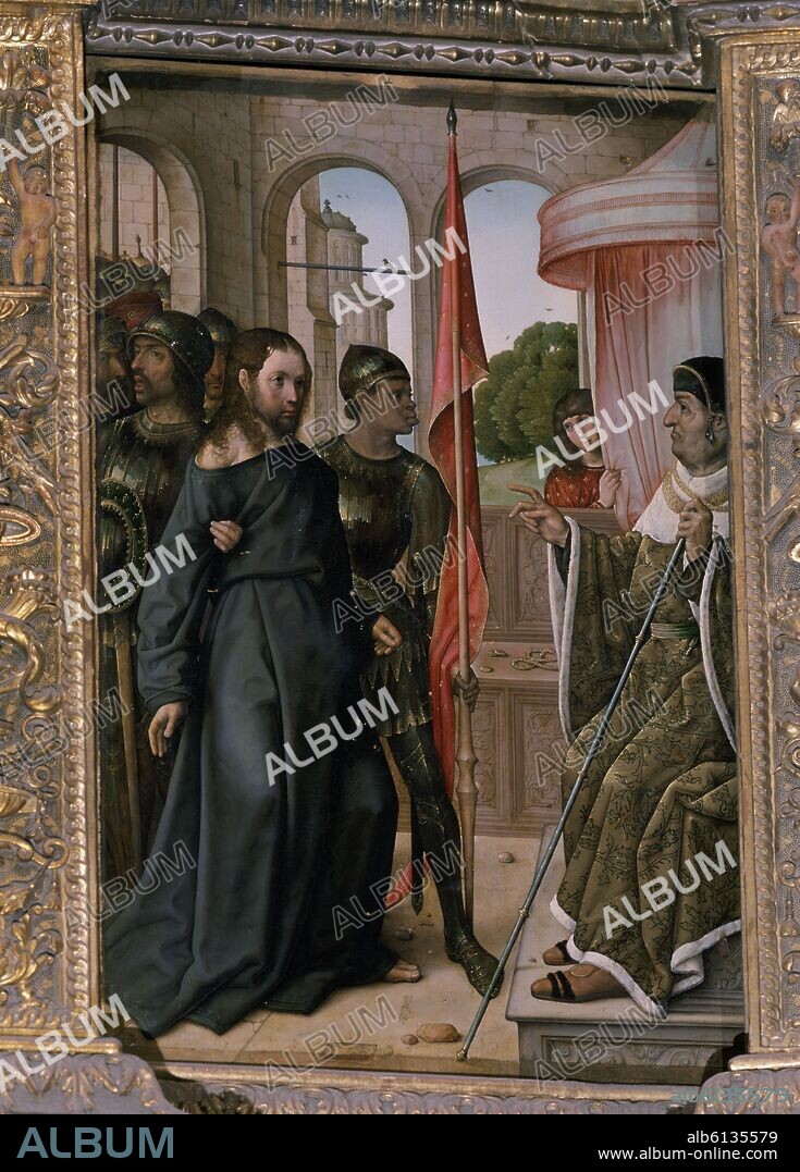 JUAN DE FLANDES. CRISTO ANTE PILATOS - PINTURA DEL RETABLO MAYOR DE LA CATEDRAL DE PALENCIA - SIGLO XVI - RENACIMIENTO ESPAÑOL.