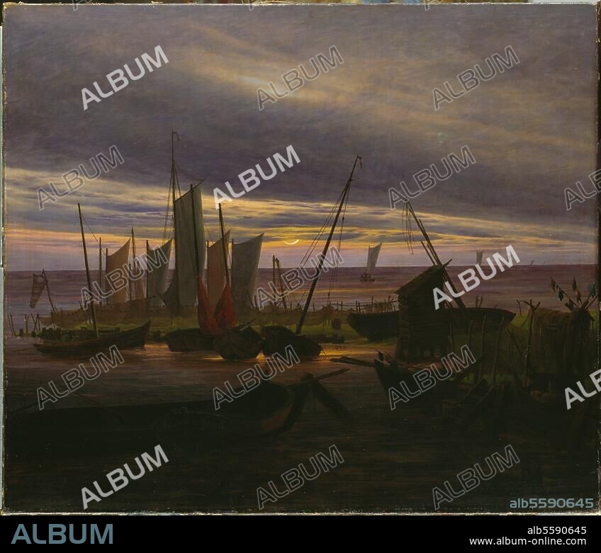 CASPAR DAVID FRIEDRICH. Friedrich, Caspar David 1774-1840. "Schiffe im Hafen am Abend", 1828. Öl auf Leinwand, 76,5 × 88 cm. Dresden, Staatliche Kunstsamlungen Dresden, Galerie Neue Meister.