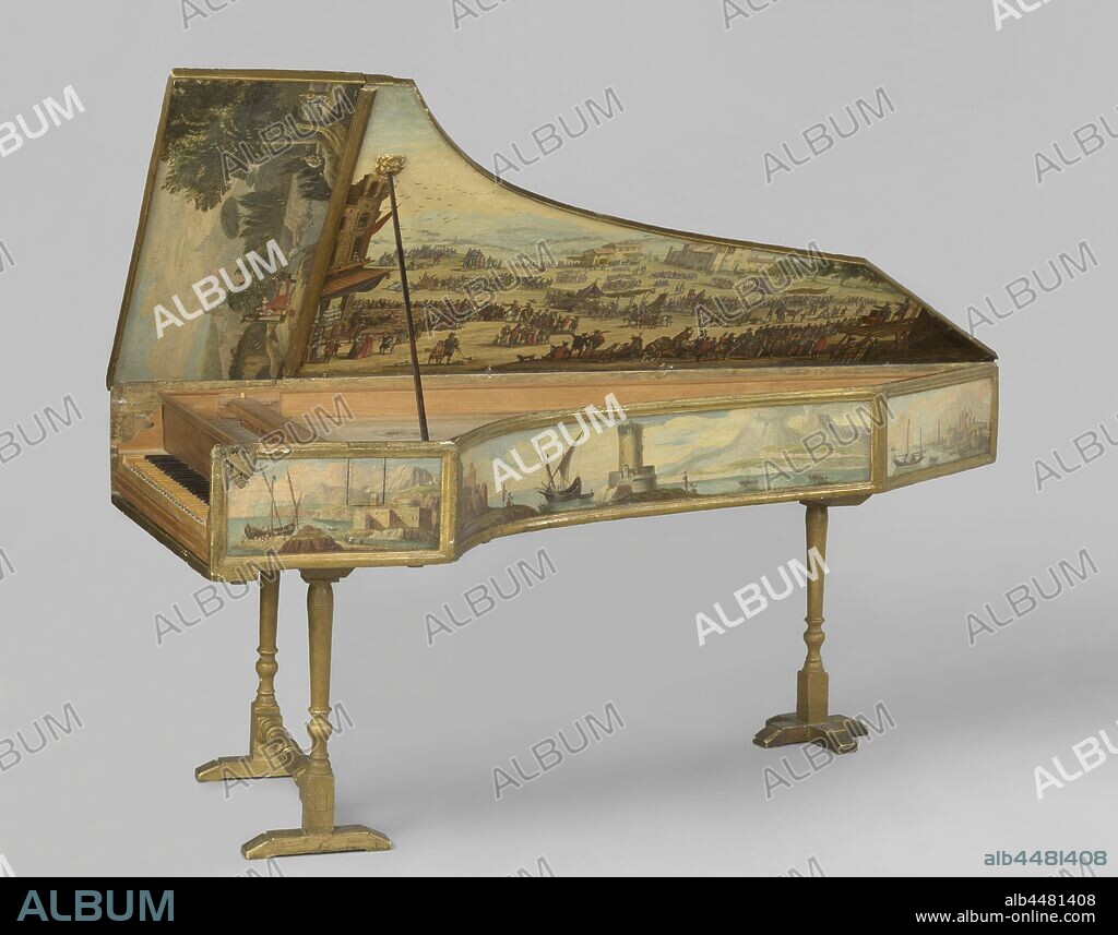 Harpsichord, Onofrio Antonio Guarracino (attributed to), Naples, c. 1690, cypress (wood), poplar (wood), boxwood (hardwood), parchment (animal material), metal, h 96.4 cm × w 241.2 cm × d 103.3 cm.