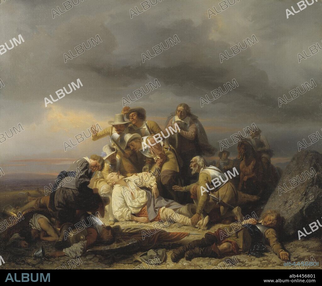 Carl Wahlbom, King Gustav II Adolf, Finding the Body of King Gustav II Adolf of Sweden after the Battle of Lütze, Gustaf II Adolf is found dead after the battle of Lützen, Counterpart to NM 1241, painting, Gustavus Adolphus of Sweden, 1855, oil on canvas, Height, 63 cm (24.8 inches), Width, 75 cm (29.5 inches), Signed, CWahlbom, 1855th.