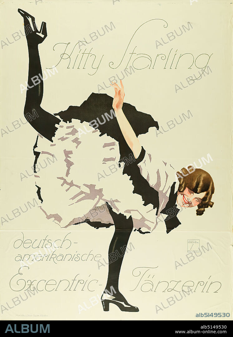 Ludwig Hohlwein, Oscar Consée, Kitty Starling - German-American excentric dancer, paper, photolithography, Total: height: 124 cm; width: 90,8 cm, signed and inscribed: u. r. in der Druckform: LUDWIG HOHLWEIN, MÜNCHEN, event posters, dancer, dancing, movement, stage art, Kitty Starling, Jugendstil.