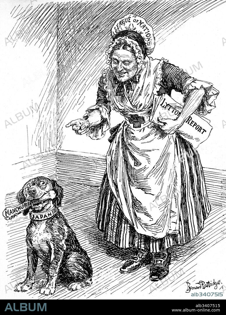 Satirical cartoon about the Lytton Report. Dated 20th Century.