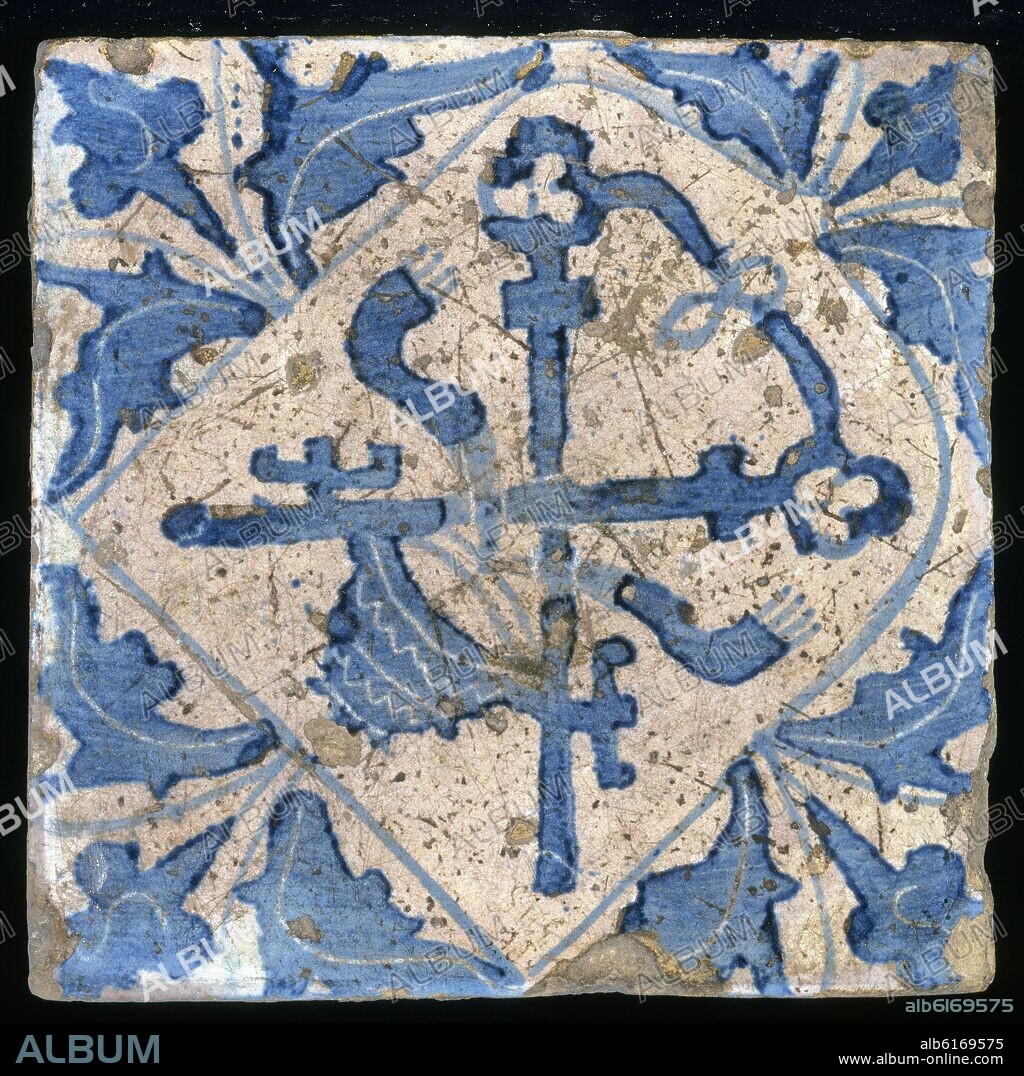 AZULEJO CATALAN DE SAN PEDRO DE LA PUELLAS, DE BARCELONA - SIGLO XVI.