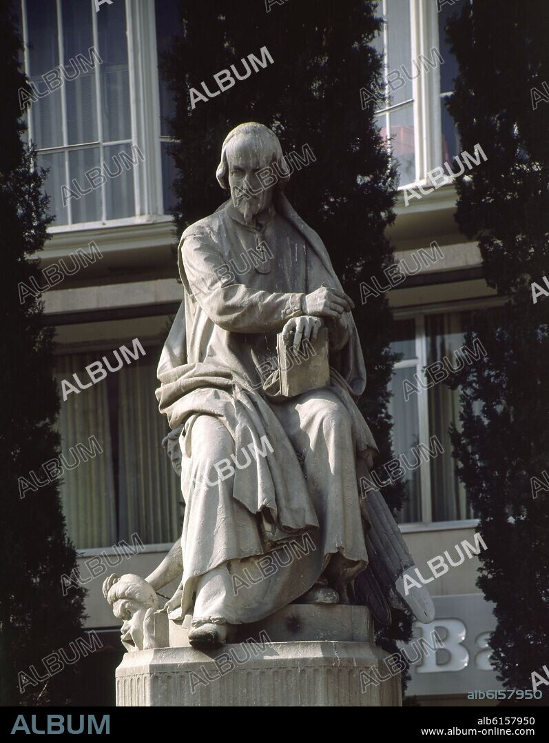 JUAN FIGUERAS VILLA (S. XIX). MONUMENTO A CALDERON DE LA BARCA SITUADO EN LA PLAZA DE SANTA ANA, 1878/80.