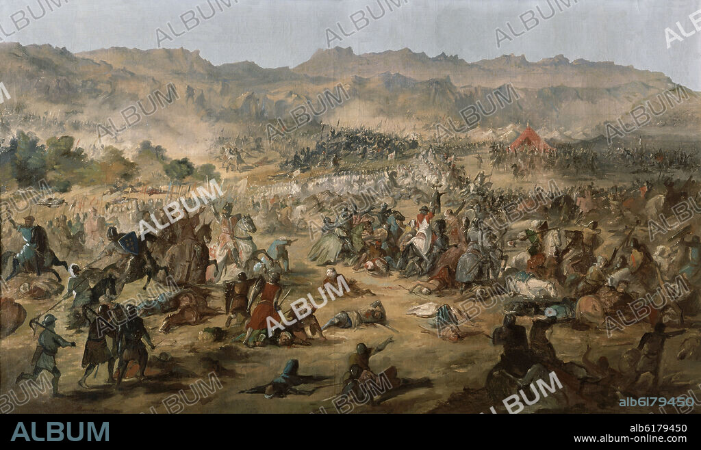 FRANCISCO DE PAULA VAN HALEN (1810-1887). BATALLA DE LAS NAVAS DE TOLOSA GANADA CONTRA LOS MOROS POR ALFONSO VIII EL 16 JULIO 1212-O/L-BOCETO.