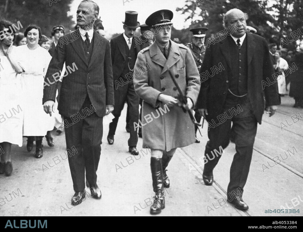 Visit of the Prince of Wales (later Edward VIII) to Rowntree Factory, York, Yorkshire, 1923. On the left of the photo is BS Rowntree, on the right AS Rowntree.