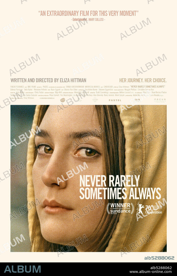 Poster de NUNCA, CASI NUNCA, A VECES, SIEMPRE, 2020 (NEVER RARELY SOMETIMES ALWAYS), dirigida por ELIZA HITTMAN. Copyright BBC FILMS.