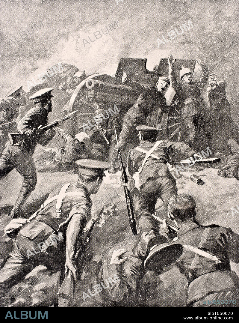 British soldiers bayonet charge German gunners From The War Illustrated Album deLuxe published London 1916.