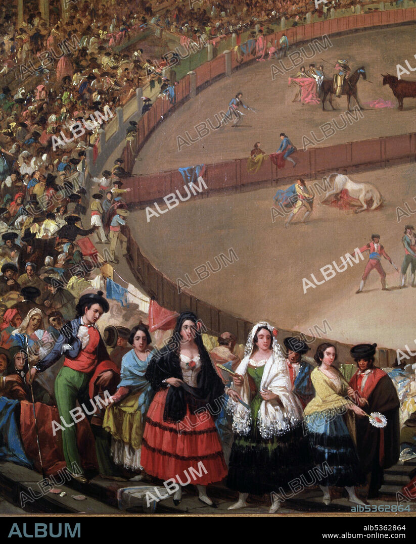 EUGENIO LUCAS VELAZQUEZ. LUCAS VELAZQUEZ , EUGENIO . PINTOR ESPAÑOL . MADRID 1817 - 1870. " LA PLAZA PARTIDA " , ( DETALLE ) OLEO DEL AÑO 1853. MUSEO BELLAS ARTES. LA HABANA. TAUROMAQUIA.