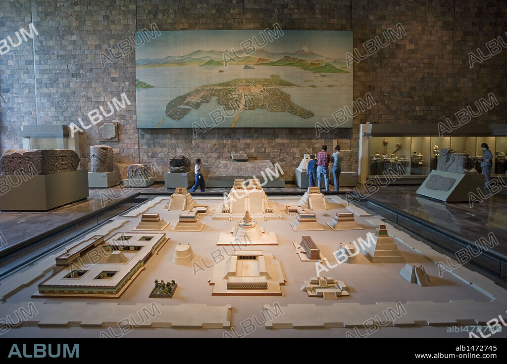 MUSEO NACIONAL DE ANTROPOLOGIA. Edificio diseñado por Pedro RAMIREZ VAZQUEZ. Vista de una MAQUETA DE TENOCHTITLAN en el interior. MEXICO D. F. México.