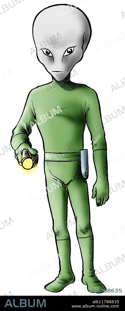 D619(RS): At Valensole, France, on 1 July 1965, Maurice Masse saw a spherical UFO and two alien beings in a lavender field where he was working. They were a metre tall, with big heads and eyes with no eyelids. One pointed an object at Masse and he became paralyzed. While he watched, they climbed back into their craft and flew away. Credit: Richard Svensson/Fortean Picture Library.
