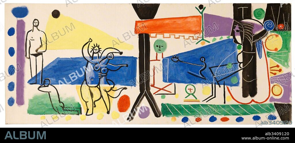 Pablo Picasso / "Jeux de plage (La Garoupe II)", 1955, Óleo sobre tela, 80 x 190 cm.