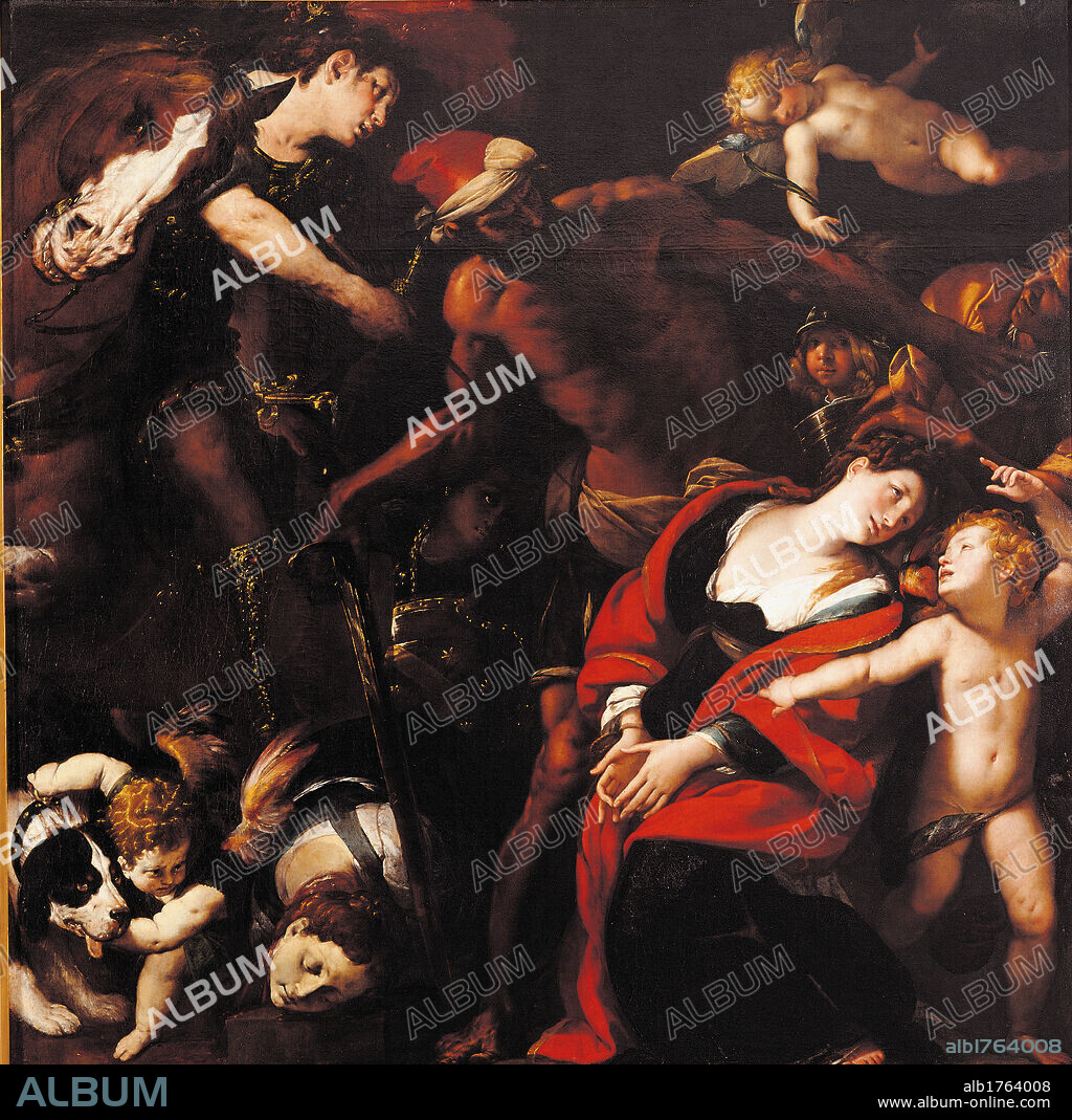 Martyrdom of Sts Seconda and Rufina (painting by three hands), by Giulio Cesare Procaccini, Pier Francesco Mazzucchelli known as Morazzone, Giovan Battista Crespi known as Cerano, 1625 ante, 17th Century, oil on canvas, cm 192 x 192. Italy, Lombardy, Milan, Brera Art Gallery. All. Martyrdom St Rufina St Seconda Painting of the three hands red dog horse. Authorization required for non editorial use.