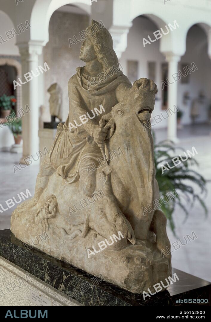 MITHRAS TAUROKTONOS - ESCULTURA ROMANA - MITOLOGIA ORIENTAL - RELIGION ROMANA - LUCHA ENTRE BIEN Y MAL - SIGLO II - 93x96x35 cm.