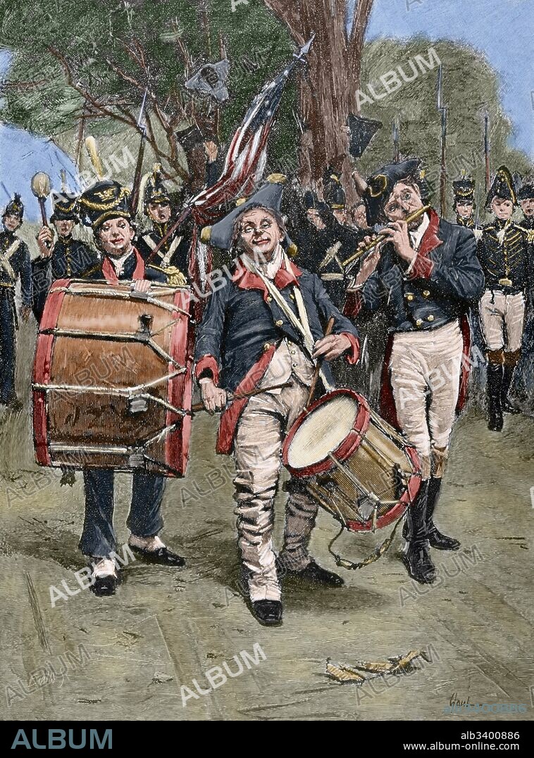 GUERRA DE LA INDEPENDENCIA AMERICANA (1775-1783). Celebración del Dia de la Independencia. Siglo XIX. Dibujo por Gilbert Gaul. Coloreado.