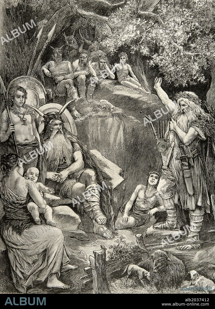 CLODOVEO o CLOVIS I (h.466-París, 511). Rey de los francos. Hijo de Childerico I, a quien sucedió en el 481 al frente de los francos salios, y de la reina Basine. A raíz de su matrimonio con la princesa burgundia Clotilde, que era católica, se convirtió al catolicismo y fue bautizado en Reims. Grabado del siglo XIX.