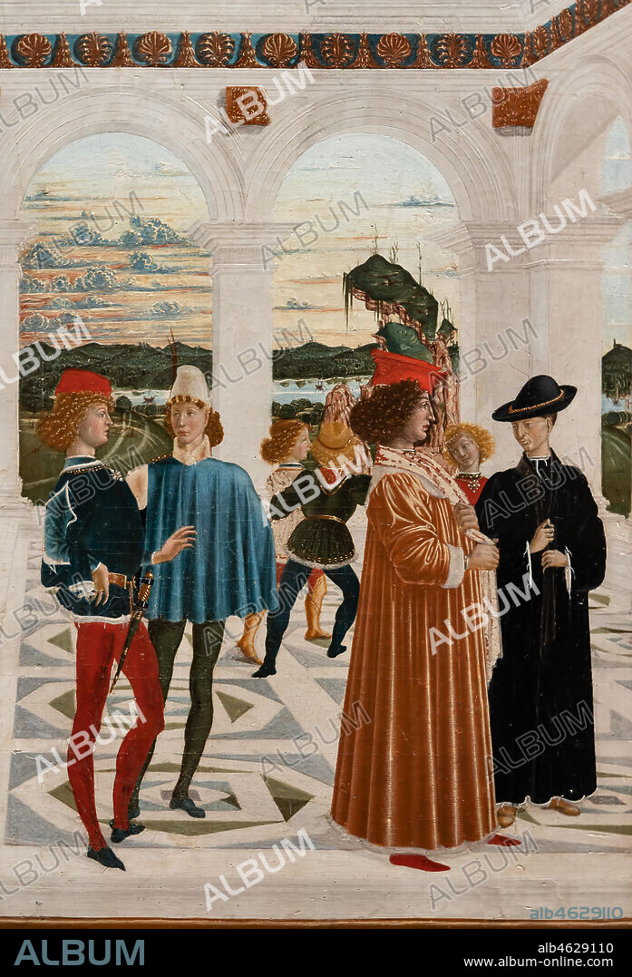 Perugia, National Gallery of Umbria: "Stories of Saint Bernardino", cycle of eight tablets painted in tempera, dated 1473. Cautiously referred to a "Maestro" or "Bottega del 1473", some of the best Umbrian painters of the time worked on them. "Miracle of the baby born dead", attributed to Pietro Perugino.